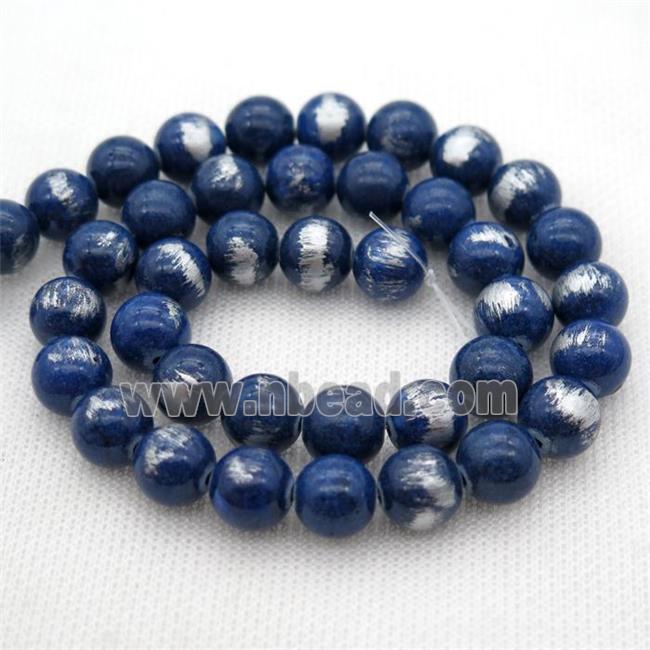 round royalblue Silvery Jade Beads