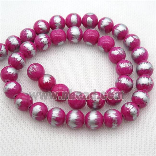 round hotpink Silvery Jade Beads