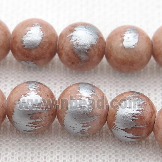 round peach Silvery Jade Beads