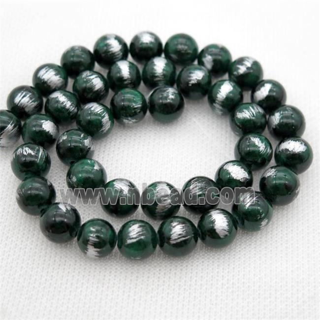 round deepgreen Silvery Jade Beads