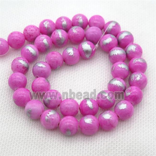 round hotpink Silvery Jade Beads