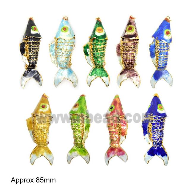 Cloisonne Goldfish Pendant Brass Mixed