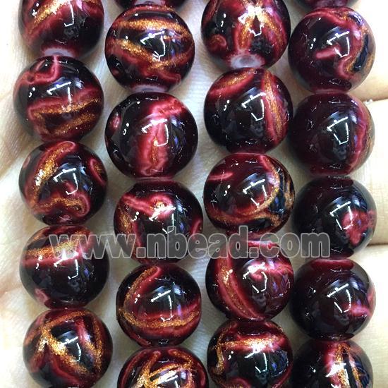 darkred Lampword Beads with goldsand, round