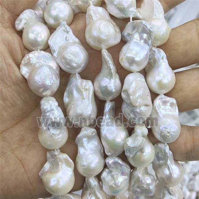 Edison Pearl Beads, freeform, white, B-grade