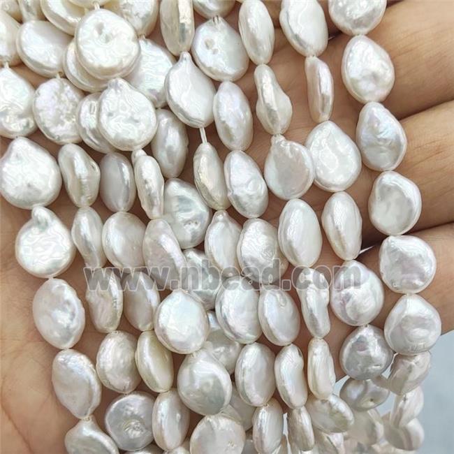 Natural Freshwater Pearl Button Beads White