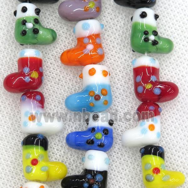 Lampwork glass beads, christmas stocking