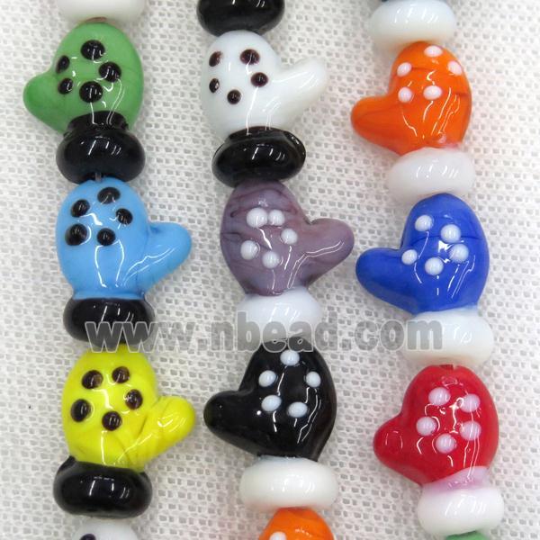 Lampwork glass beads, christmas glove