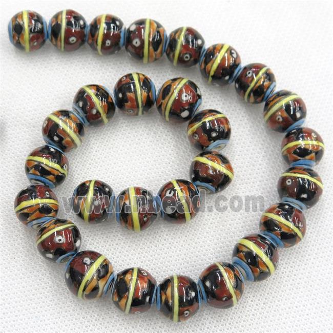 round Oriental Porcelain beads, coffee