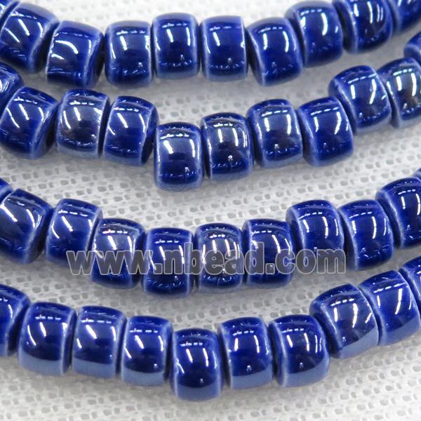 Oriental Porcelain heishi beads, deepblue enamel, electroplated