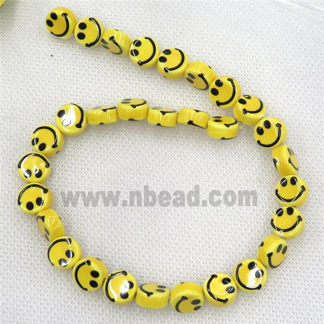 yellow Oriental Porcelain coin beads, emoji