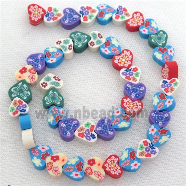 Polymer Clay Fimo Beads, heart, mix color