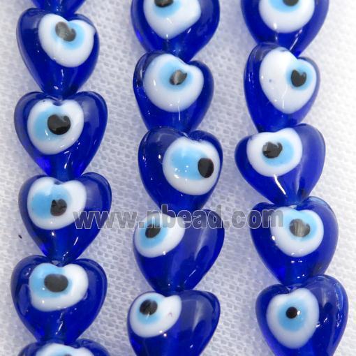 handmade deepblue Lampwork Glass heart Beads with evil eye