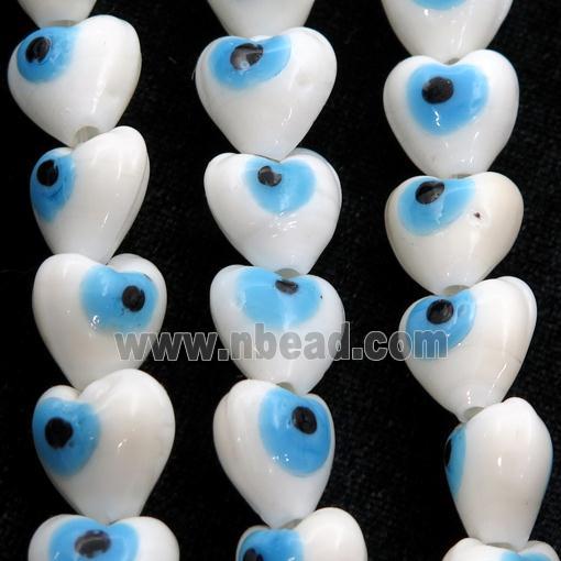 handmade white Lampwork Glass heart Beads with evil eye