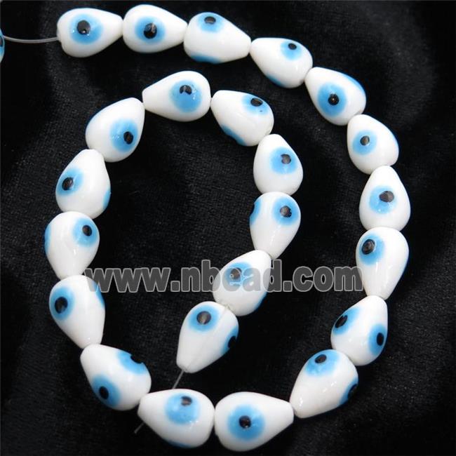 handmade white Lampwork Glass teardrop Beads with evil eye