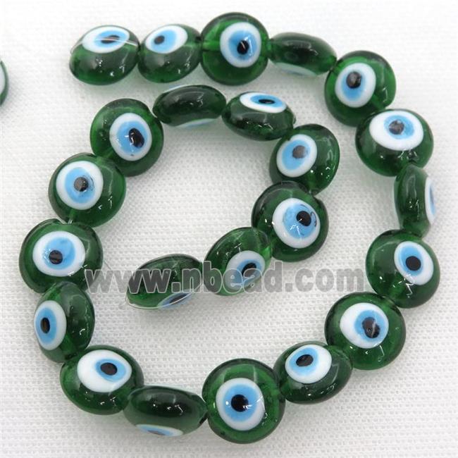 handmade green Lampwork Glass coin Beads with evil eye