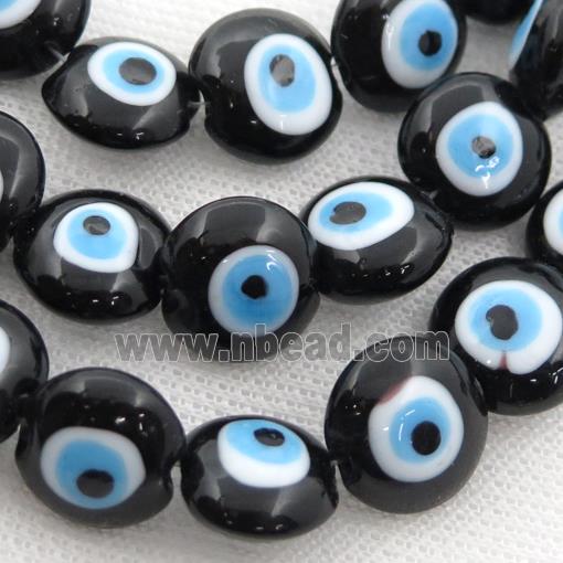 handmade black Lampwork Glass coin Beads with evil eye