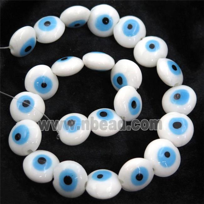 handmade white Lampwork Glass coin Beads with evil eye