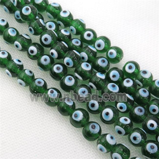 handmade green Lampwork Glass round Beads with evil eye