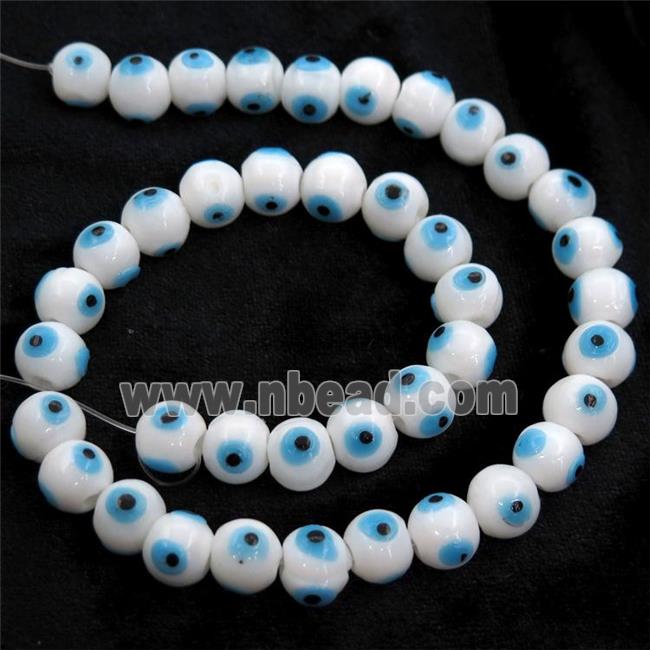 handmade white Lampwork Glass round Beads with evil eye