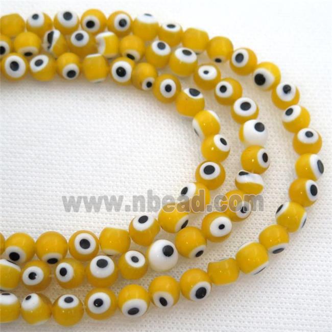 round yellow Lampwork Glass Beads with evil eye