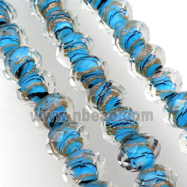 blue Lampwork glass beads, faceted rondelle