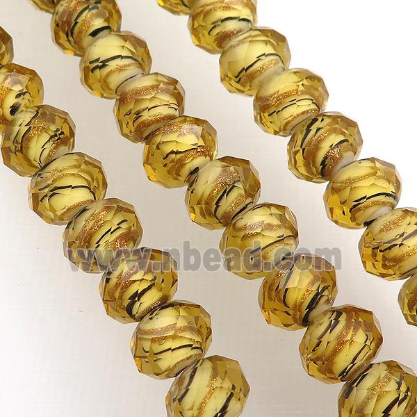 gold Lampwork glass beads, faceted rondelle