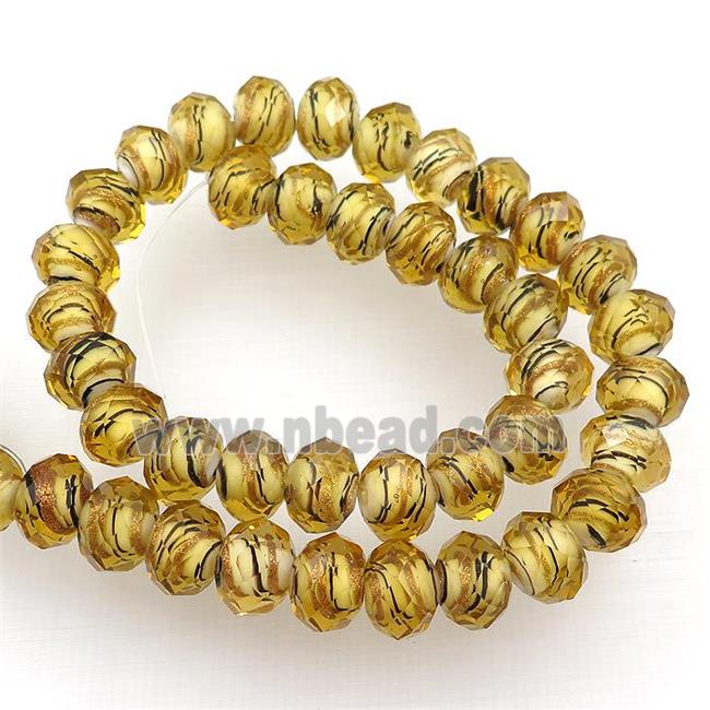 gold Lampwork glass beads, faceted rondelle