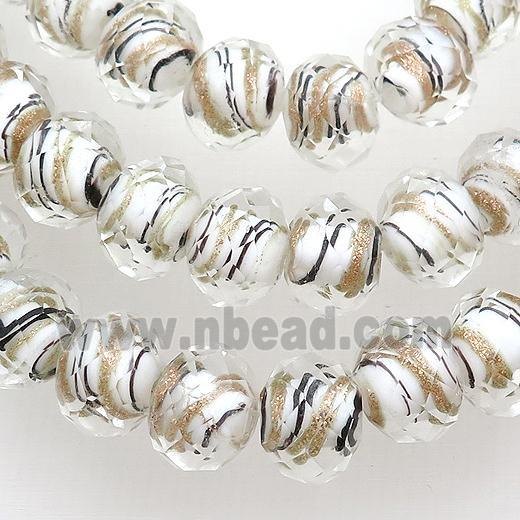 white Lampwork glass beads, faceted rondelle