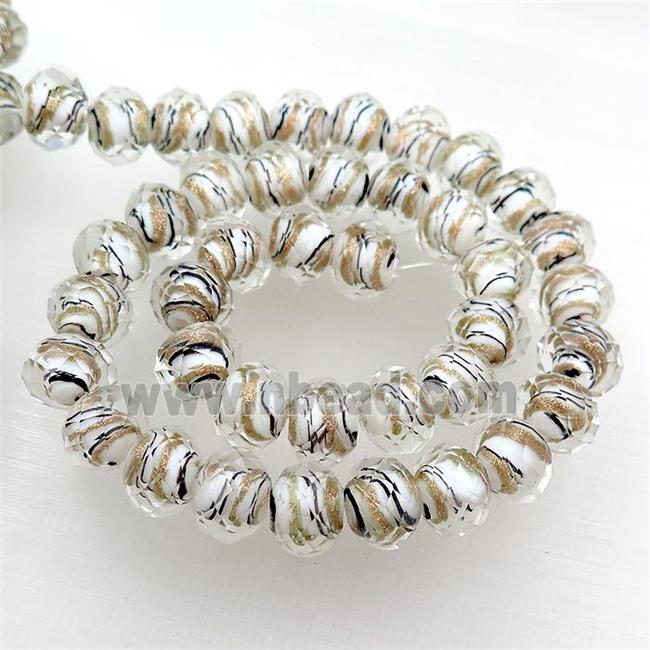 white Lampwork glass beads, faceted rondelle