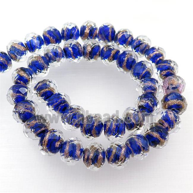 blue Lampwork glass beads, faceted rondelle