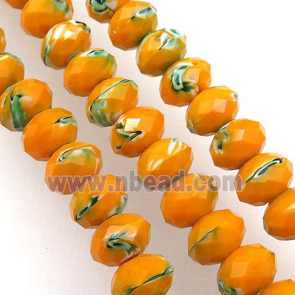 orange Lampwork glass beads, faceted rondelle