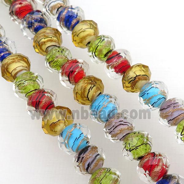 Lampwork glass beads, faceted rondelle, mixed color