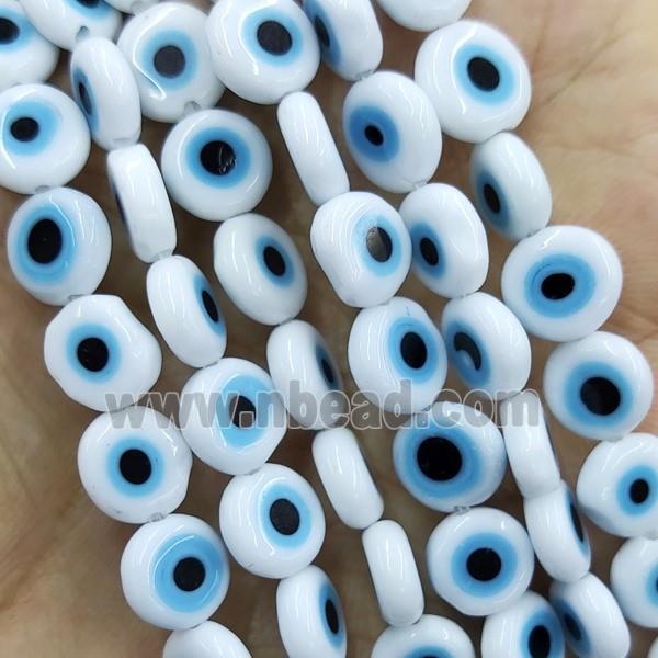 White Lampwork Glass Circle Beads Evil Eye