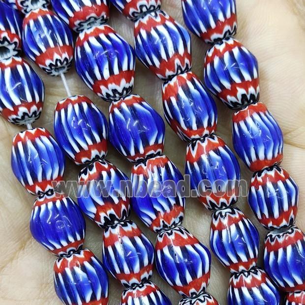 Nepal Style Blue Lampwork Glass Chevron Beads Barrel