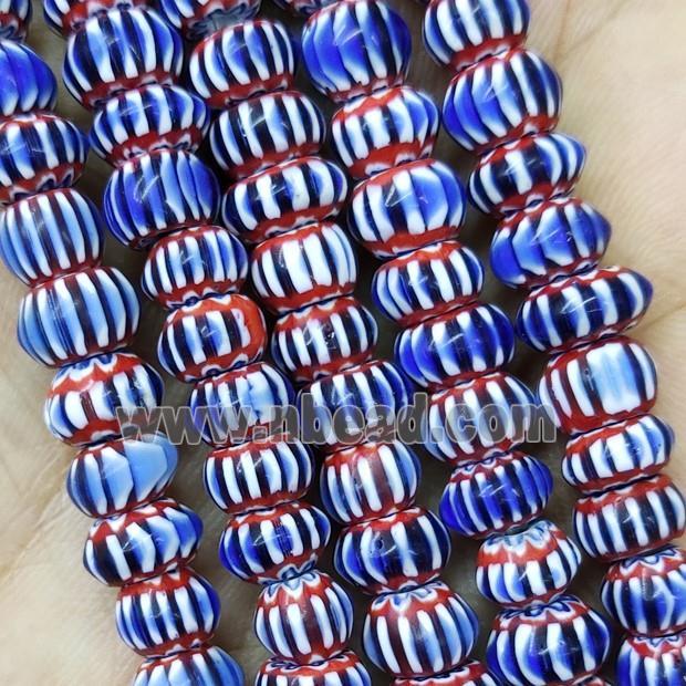 Nepal Style Blue Lampwork Glass Rondelle Chevron Beads