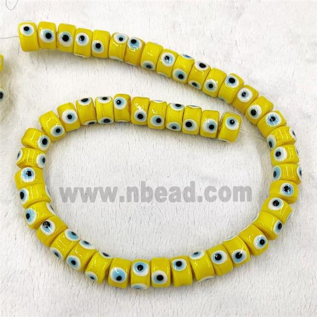 Yellow Lampwork Glass Heishi Beads With Evil Eye