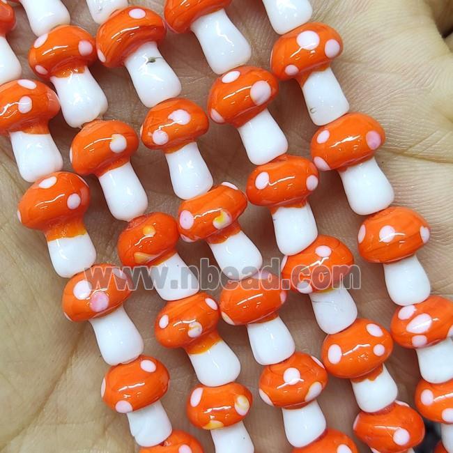 Orange Lampwork Mushroom Beads