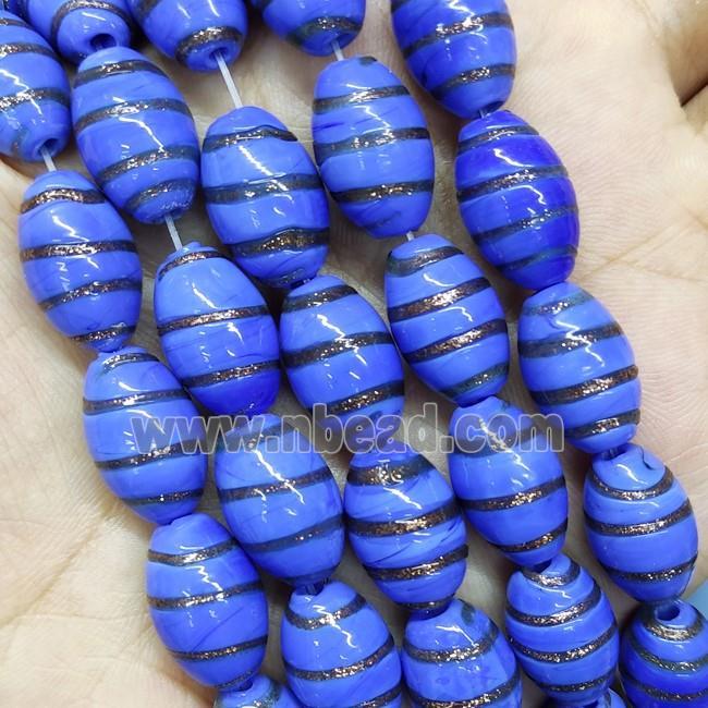 Royalblue Lampwork Glass Rice Beads Gold Foil