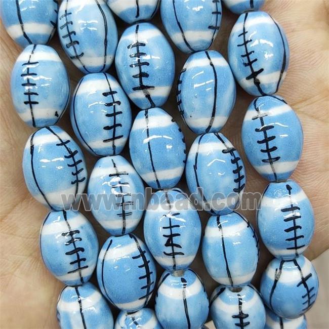 Blue Porcelain Rugby Beads American Football Sport Rice