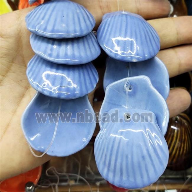 Blue Porcelain Pendant Scallop Shell Shape