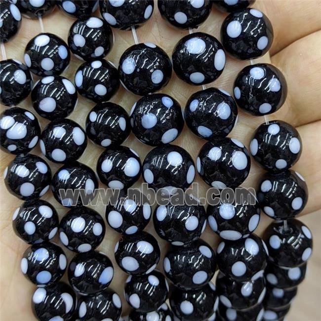 Black Lampwork Glass Beads Spot Dalmatian Smooth Round