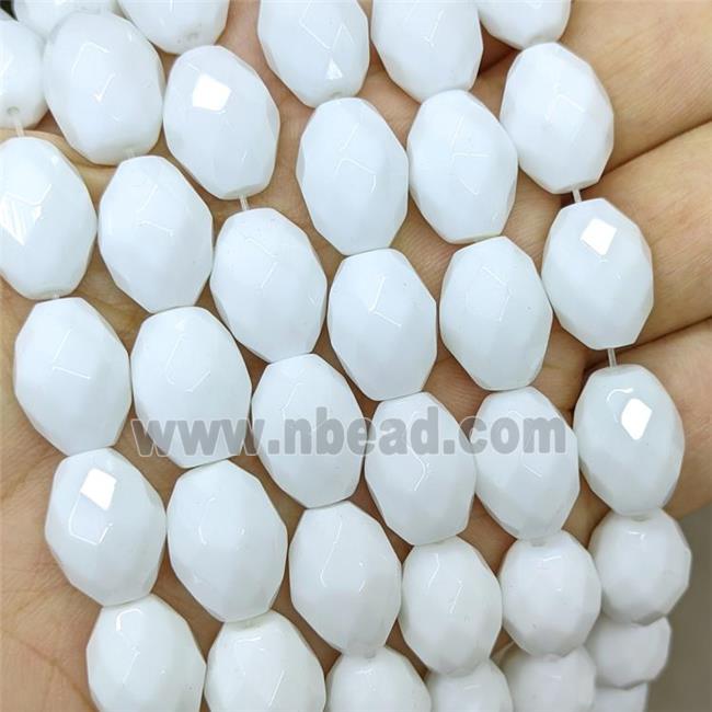 White Porcelain Beads Faceted Rice