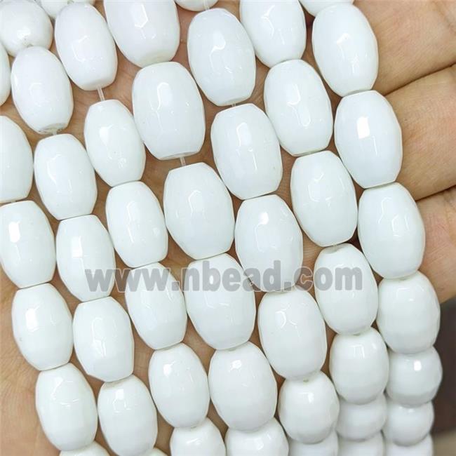 White Porcelain Beads Faceted Barrel