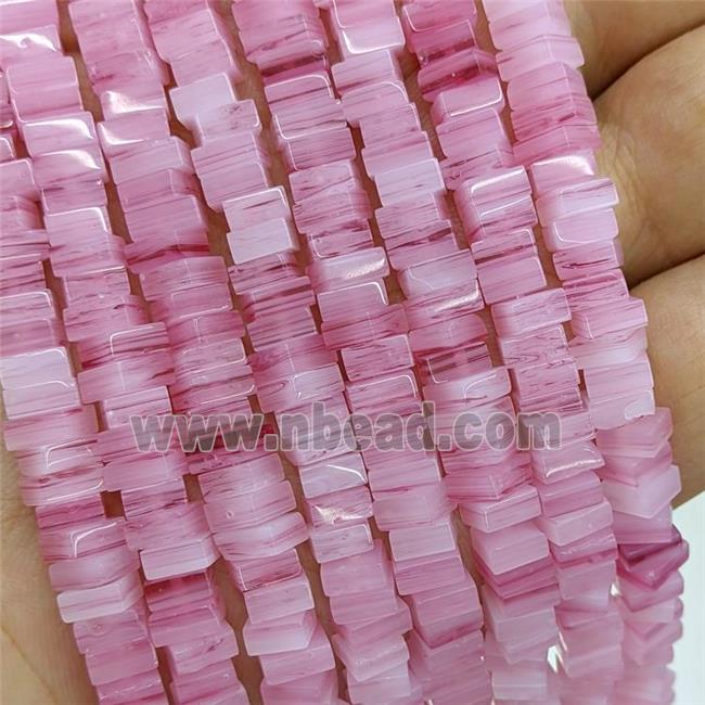 Pink Lampwork Glass Square Spacer Beads