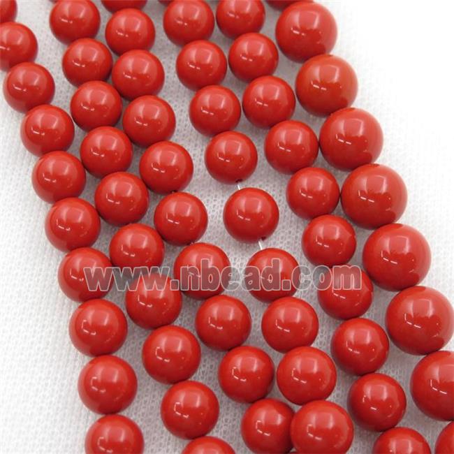 Synthetic red Coral Beads, round