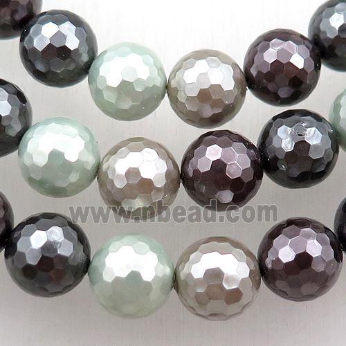 pearlized shell beads, faceted round, mixed color