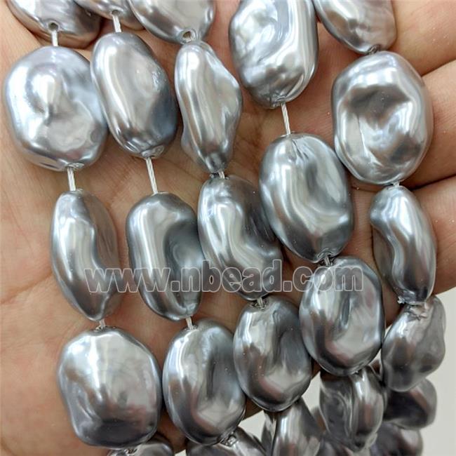 Baroque Style Pearlized Shell Freeform Silvergray