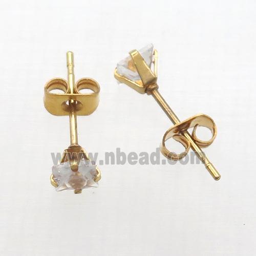 stainless steel Stud Earrings with rhinestone, gold plated