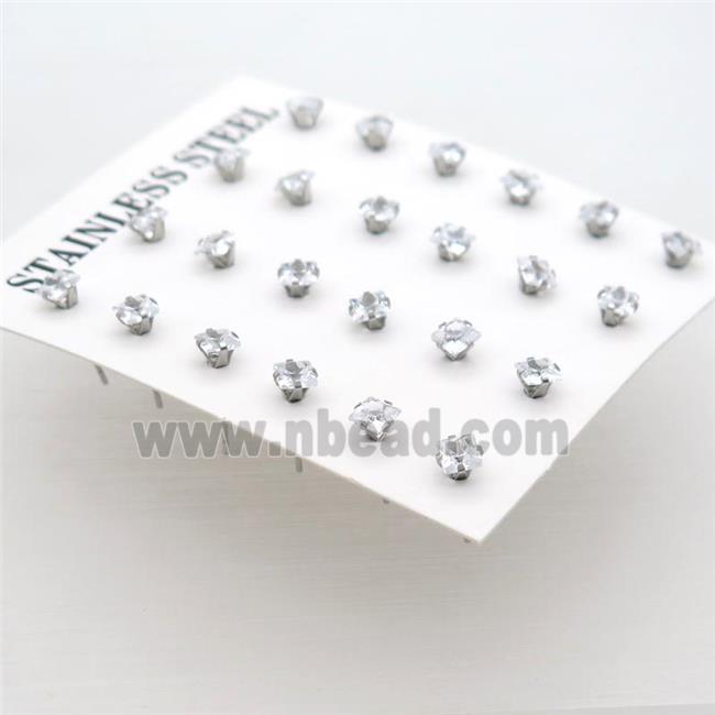 raw stainless steel Stud Earrings with rhinestone