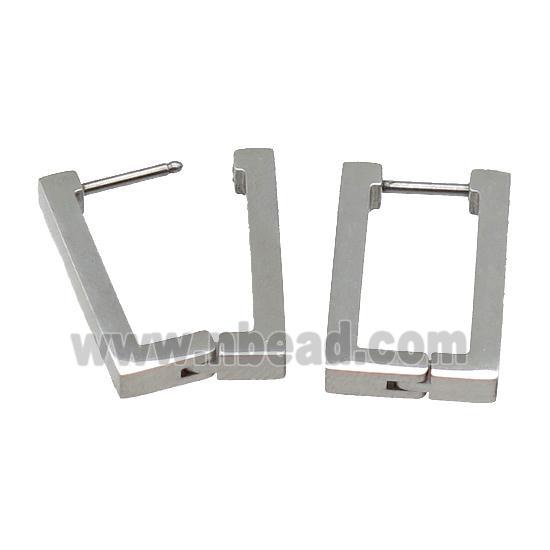 stainless steel Latchback Earring, rectangle, platinum plated